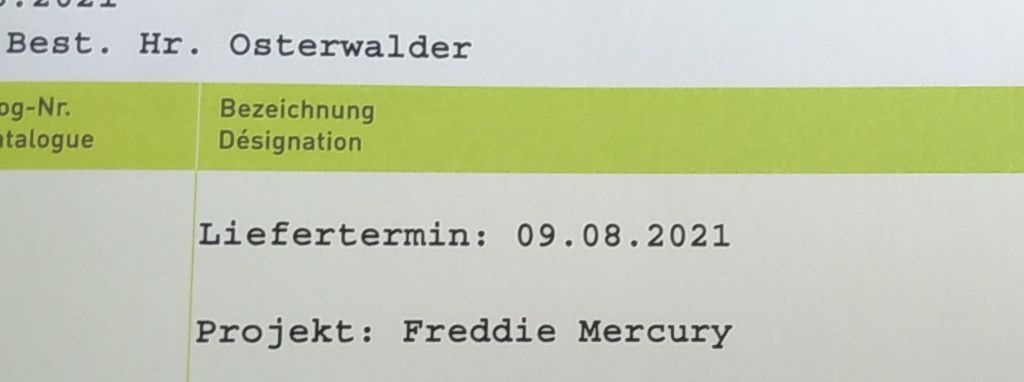 Invoice that states "Projekt: Freddie Mercury"