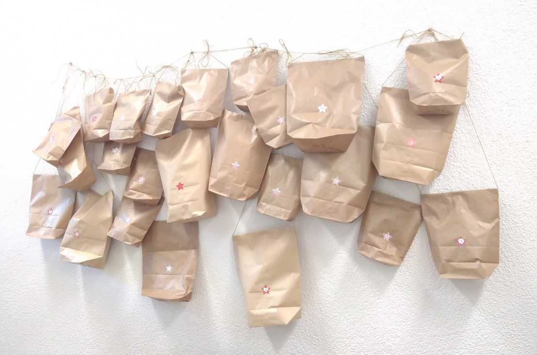 Advent calendar with 24 brown bags